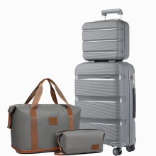 (grey, 14/20+travel bag) PP Hard Shell Luggage Suitcase Set Travel Trolley Case With TSA Lock
