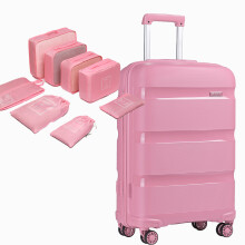 (pink, 24inch+travel bag) PP Hard Shell Luggage Suitcase Set Travel Trolley Case With TSA Lock