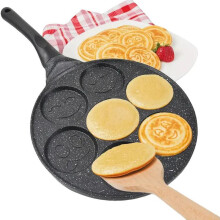(Black, 1 Count) 7 Hole Pancake Cooking Pan, Non Stick Pancake Pan with Handle, Creative Shaped Breakfast Cookware for Home Kitchen, Crepe Maker Pan