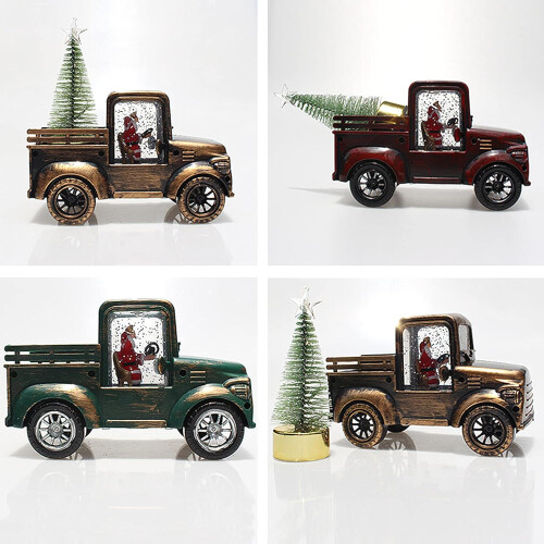 Santa Claus Drives Tractor Ornaments, Christmas Snow Globe Lantern with Tree 2