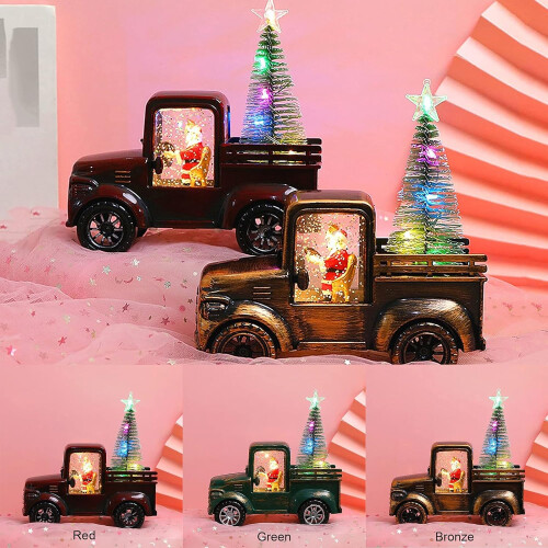 Santa Claus Drives Tractor Ornaments, Christmas Snow Globe Lantern with Tree 1