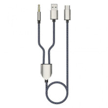 (Blue) 1 Split 2 Type C To Usb A 3.5mm Aux Cable Stereo Hifi Sound For Car Speakers