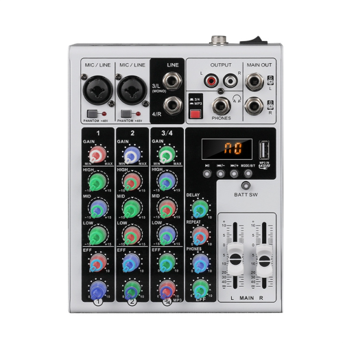 Mixer de áudio de 4 canais XLR Bluetooth 48V Plugue UE