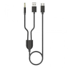 (Black) 1 Split 2 Type C To Usb A 3.5mm Aux Cable Stereo Hifi Sound For Car Speakers