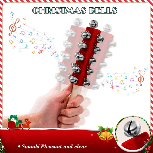 4 Pcs Christmas Bells Wooden Handle Jingle Bells Instrument 2