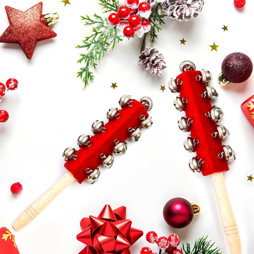 4 Pcs Christmas Bells Wooden Handle Jingle Bells Instrument 1