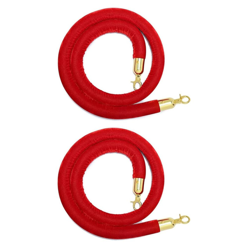 2Erpack Velvet Barrier Ropes With Golden Hooks, Crowd Control Barrier Rope, Barrier, Decoration For, 1.5 M, Red 6493810304125
