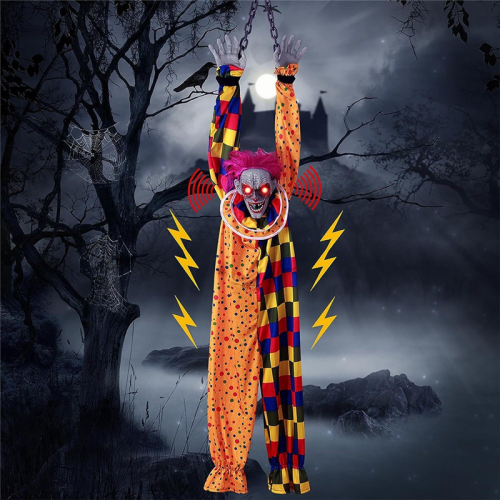 5.6 Ft Halloween Hanging Animated Talking & Shaking Scary Clown 2