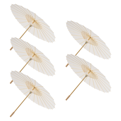 5er Pack Papier-Parasol 60 cm Strandschirm Weiß 2