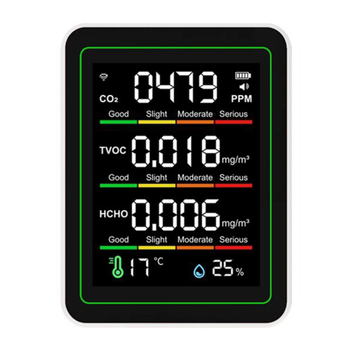 Detector de qualidade do ar 5 em 1 multifuncional com display automático branco 2