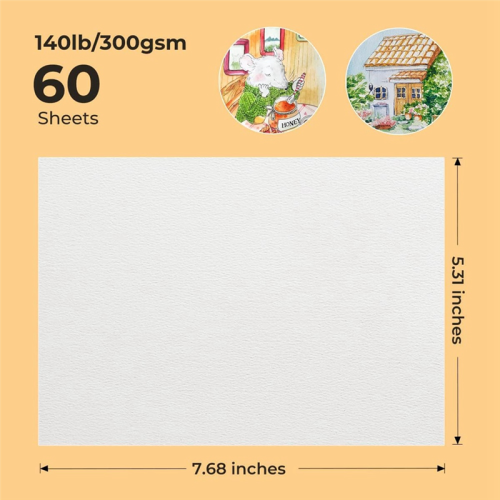 60 folhas de papel para aquarela, 50% algodão frio (7,68 x 5,31 polegadas) 2