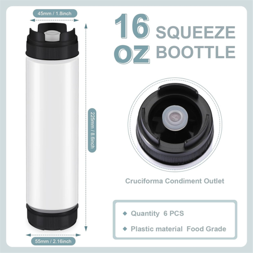 6 Pcs 16 Oz Condiment Squeeze Bottles Inverted Plastic Squeeze Bottle 2