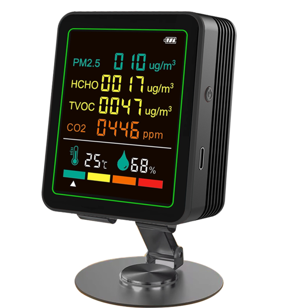 6In1 Digital Air Quality Monitor Detector Formaldehyde Tvoc Black 4712664122399