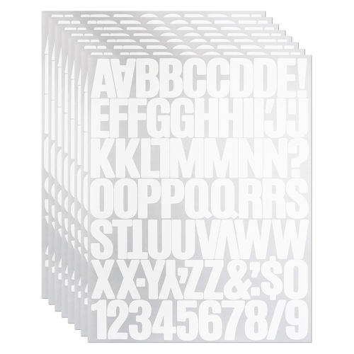8 folhas de adesivos de letras e números de 1,5 polegadas, para scrapbooking, branco