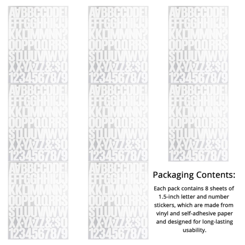 8 folhas de adesivos de letras e números de 1,5 polegadas, para scrapbooking, branco 2