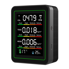 Detector de qualidade do ar USB multifuncional com display automático preto