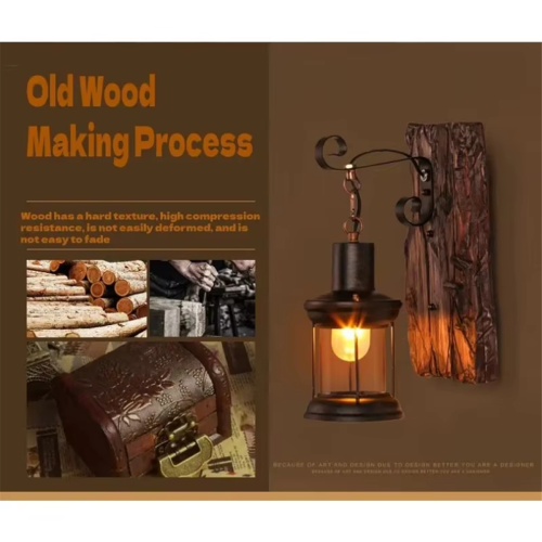 Archaize Industrial Wood Wall Sconce Light Rustic Wall Lamp Decorate 2