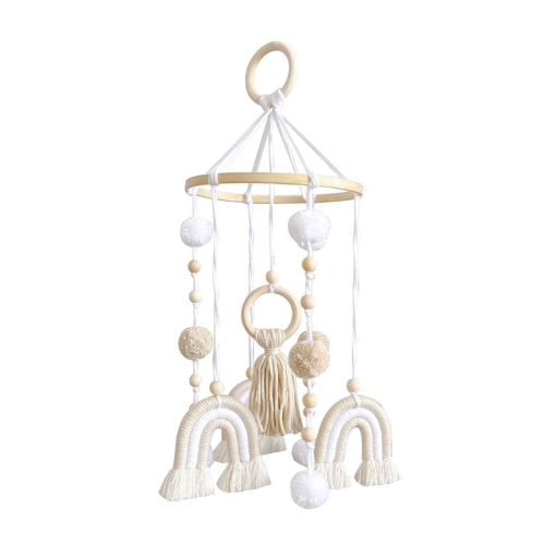 Tapeçaria de macramê com pingente de arco-íris boho, decoração de parede para sala de estar