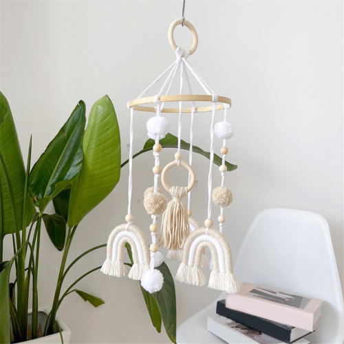 Tapeçaria de macramê com pingente de arco-íris boho, decoração de parede para sala de estar 2