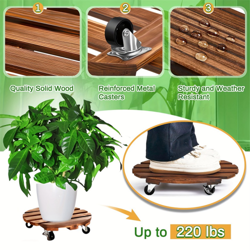 Carrinho de plantas com rodas, suporte para plantas resistente, para uso interno/externo 2