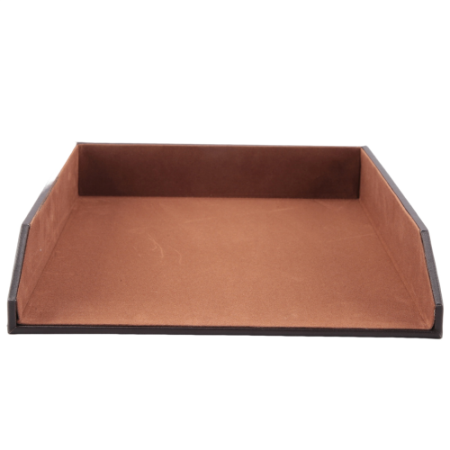 PU Leather Collection Letter Tray Desk Stackable Office File (Brown)