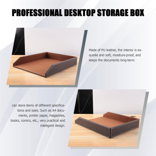 PU Leather Collection Letter Tray Desk Stackable Office File (Brown) 2