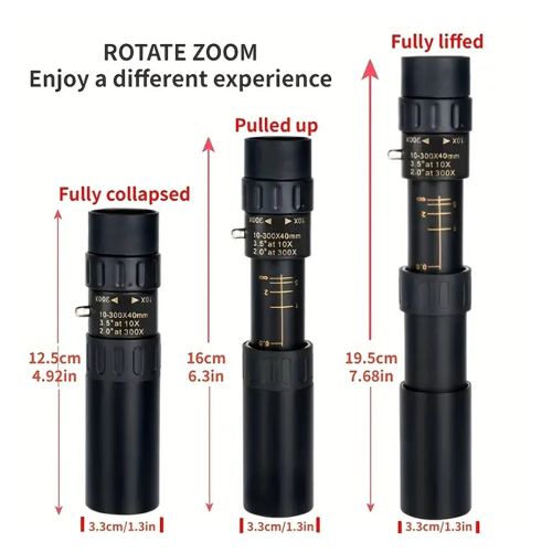 Professional HD Monocular Telescope 10-300x Zoom Long Range Portable 2
