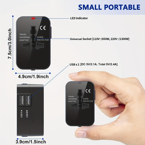 Reiseadapter Mit 2 USB -Ladeanschlüssen, Dual -USB -Ladegerät, Reiseadapter 2