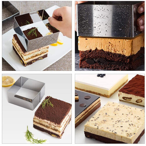 Conjunto de 3 formas de bolo, anéis, forma quadrada para mousse, ferramenta para assar 1