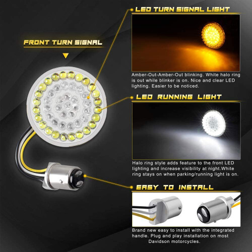 Smoked Front Turn Signals LED Lights Panel Motorcycle 1157 Insert Kit 2
