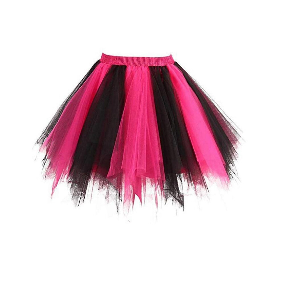 (XXL,Hot Pink)Tulle Skirt Women Mesh Elastic Tutu Skirt Adult Carnival Dancing Skirt G