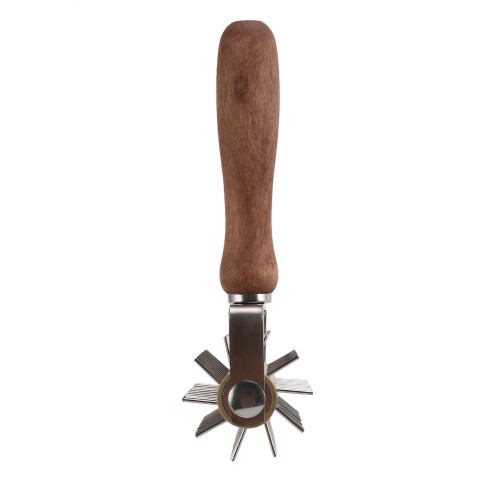 Rolo de pizza com roda de aço inoxidável e cabo de madeira para tortas e massas 2