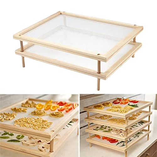 Stackable Food Dryer with Net Wooden Pasta Herb Drying Racks 1