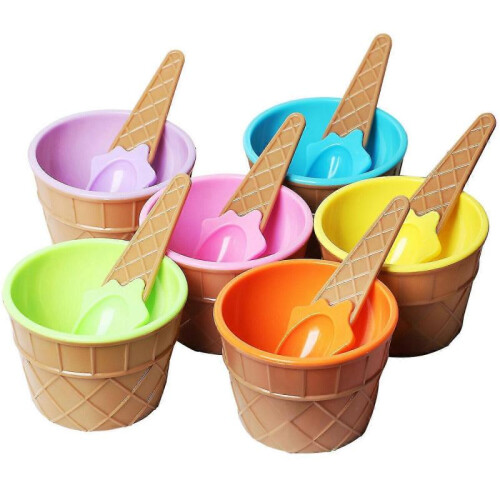 Ice Cream Dessert Bowls & Matching Spoons X6 New Wafer Dessert Bundle 2