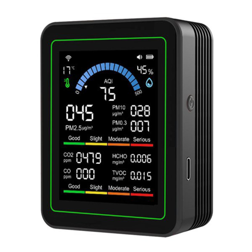 Monitor de qualidade do ar Tuya WiFi 10 em 1 preto