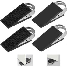 4 Pieces Black Rubber Door Wedge, Movable Door Stopper, Non-Slip for Door Protection