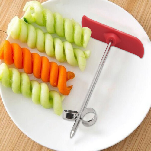 Vegetable Fruit Stainless Steel Manual Spiral Carving Cutter Red 1
