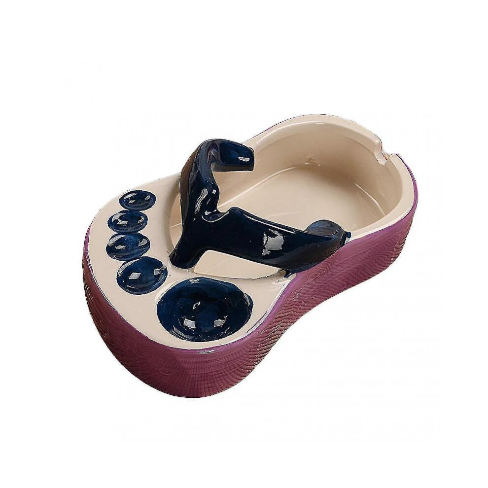 (Blue)Ash Tray Funny Flip Flop Shaped Large Capacity Ceramic Windproof Grooved Desktop Ashtray Ornament Home Office Bar Decoration
