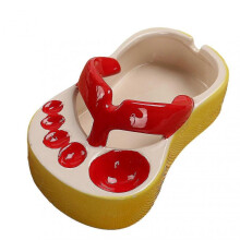 (Red) Ash Tray Funny Flip Flop Shaped Large Capacity Ceramic Windproof Grooved Desktop Ashtray Ornament Home Office Bar Decoration