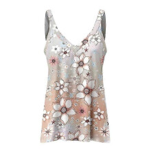 (S, B) Women Printed V Neck Camisole Vest Tank Tops Sleeveless Sling