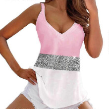 (M, A) Women Printed V Neck Camisole Vest Tank Tops Sleeveless Sling