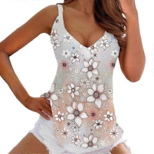 (2XL, B) Women Printed V Neck Camisole Vest Tank Tops Sleeveless Sling