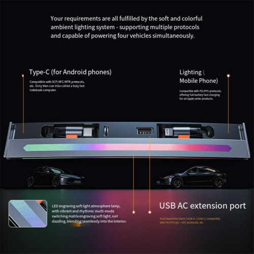 Console Central 84W Dock retrátil Hub USB Carregador rápido com luz 1