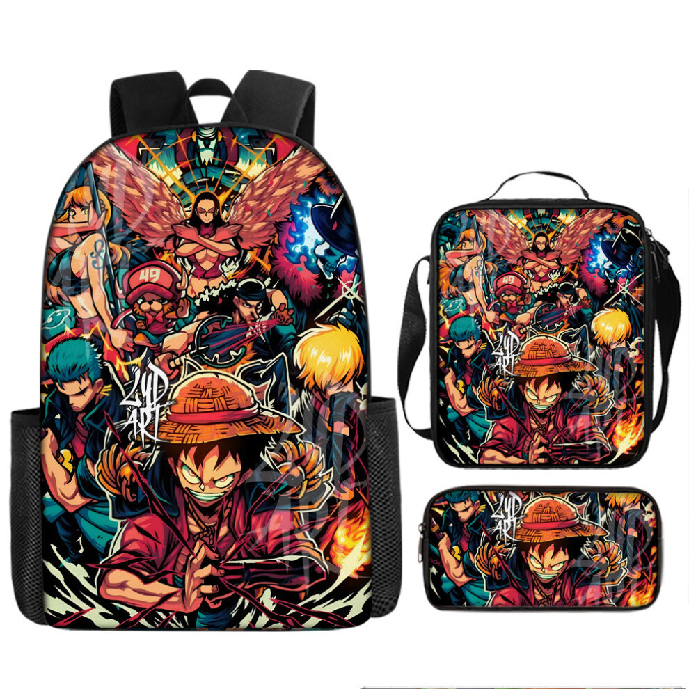 (6, Three-piece set) One Piece Luffy one piece schoolbag Zoro backpack student king nautical backpack shoulder bag pencil bag set
