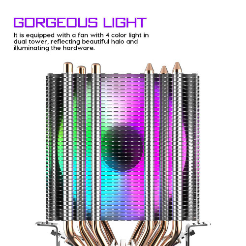 Cooler de ar para CPU com 6 tubos de calor e LED arco-íris de 90 mm para 775 2