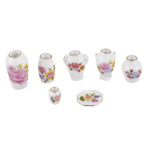 Vaso de porcelana em miniatura para casa de bonecas, moderno, de cerâmica, com rosas, 7 peças