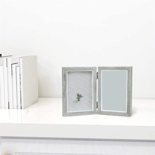 Double Picture Frame 4X6in Grey Photo Frames Wooden Hinged Folding 1