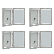 Double Picture Frame 4X6in Grey Photo Frames Wooden Hinged Folding