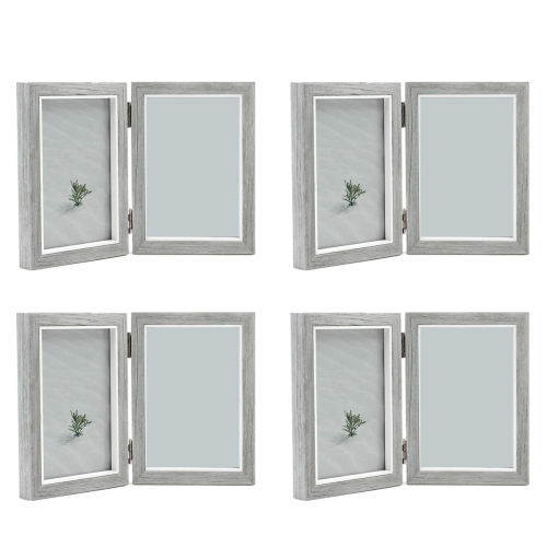 Double Picture Frame 4X6in Grey Photo Frames Wooden Hinged Folding
