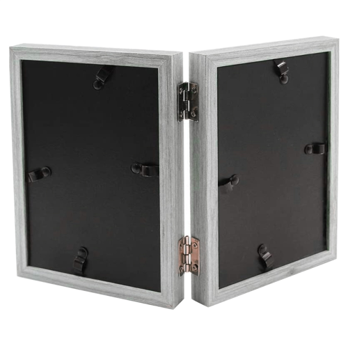 Double Picture Frame 4X6in Grey Photo Frames Wooden Hinged Folding 2